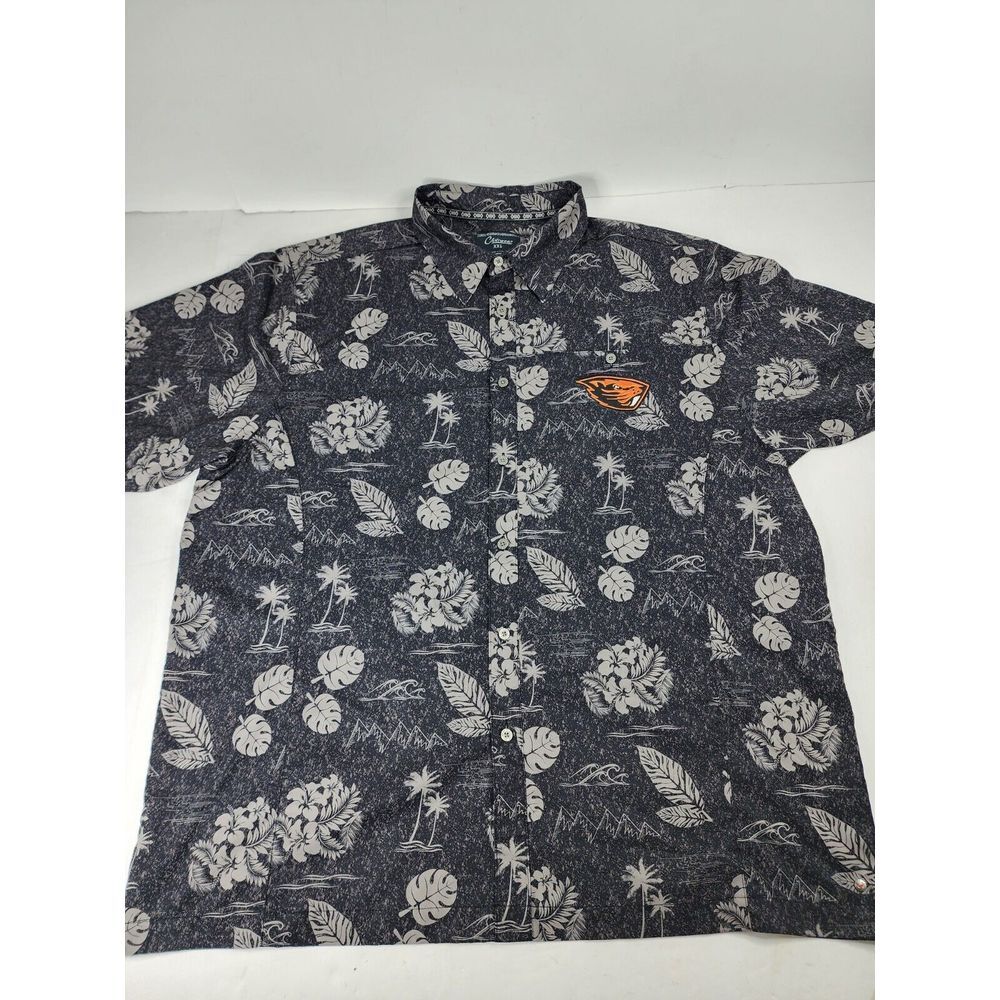 Chiliwear Button Up Shirt Men XXL Floral Hawaiian Beavers Patch